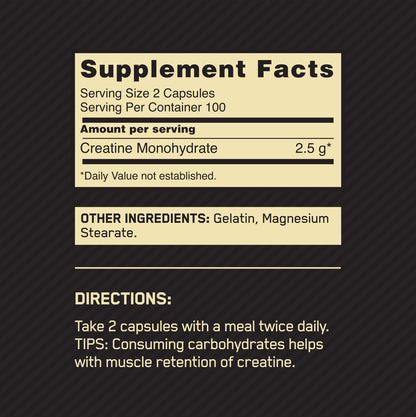 Optimum Nutrition Micronized Creatine Monohydrate Capsules, Keto Friendly, 2500mg, 100 Capsules - Nirvana Guru