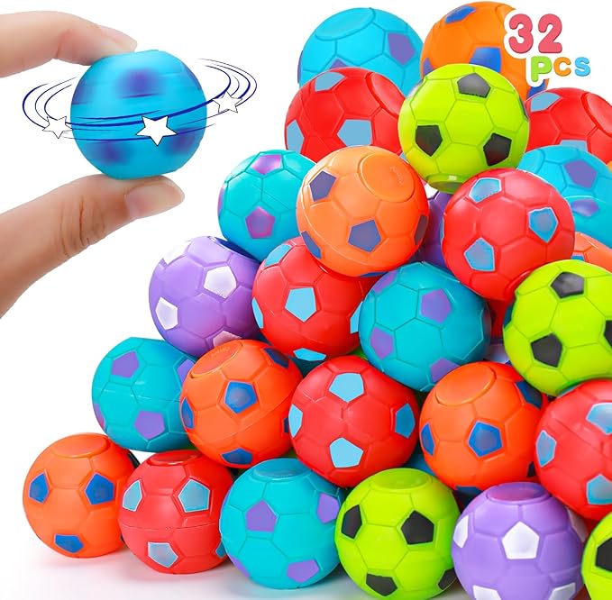 32PCS Fidget Spinner Soccer Balls Sports Birthday Party Favors Bulk for Kids 4-8 8-12 Goodie Treat Bag Stuffers Classroom Treasure Box Toys Carnival Prizes Pinata Fillers Mini Return Gifts nirvanaguru