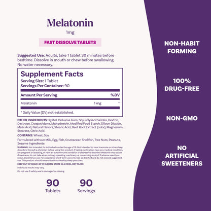 Natrol Fast Dissolve Melatonin 1 mg, Melatonin Supplements for Restful Sleep, Sleep Support for Adults, 90 Strawberry-Flavored Tablets, Up to a 90 Day Supply Nirvana Guru