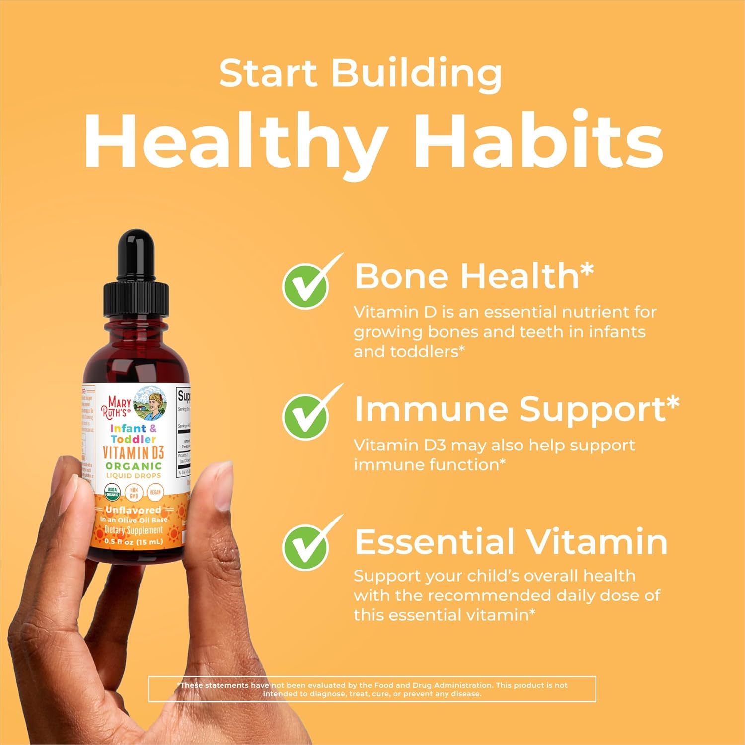 MaryRuth Organics USDA Organic Vitamin D Drops | Vitamin D3 Liquid | Sugar Free | Liquid Vitamin D Drops Immune Support for Infants & Toddlers | VIT D3 | Gluten Free | Non-GMO | 90-150 Servings - Nirvana Guru