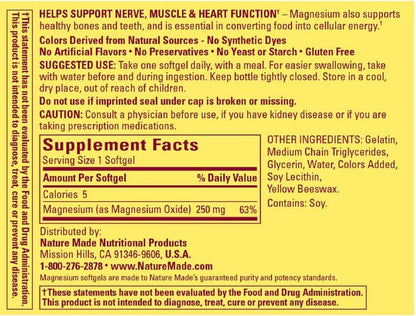 Nature Made Magnesium 250 mg, Magnesium Supplement for Muscle, Heart, Bone and Nerve Support, 90 Softgels, 90 Day Supply - Nirvana Guru