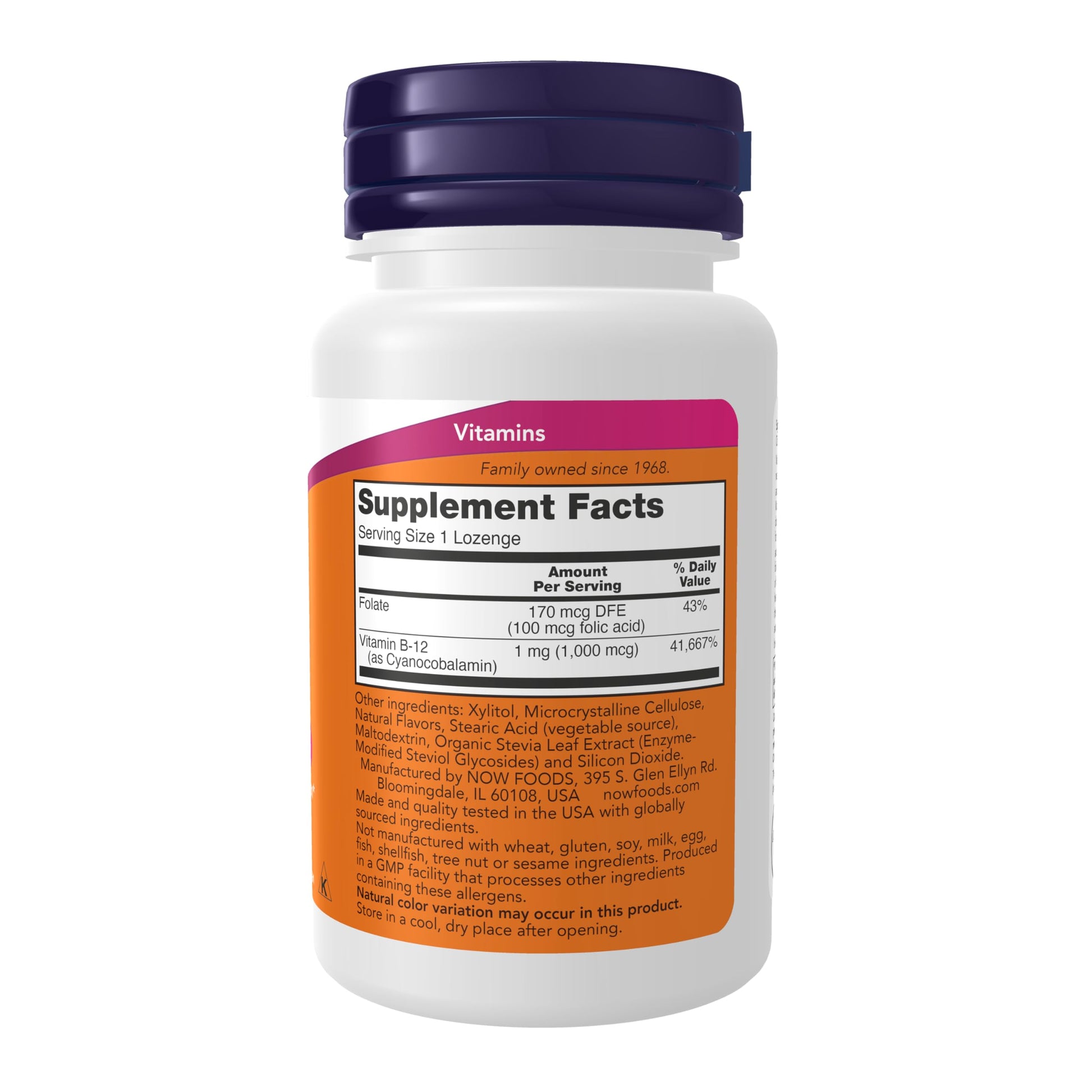 NOW Foods Supplements, Vitamin B-12 1,000 mcg with Folic Acid, Nervous System Health*, 250 Chewable Lozenges - Nirvana Guru
