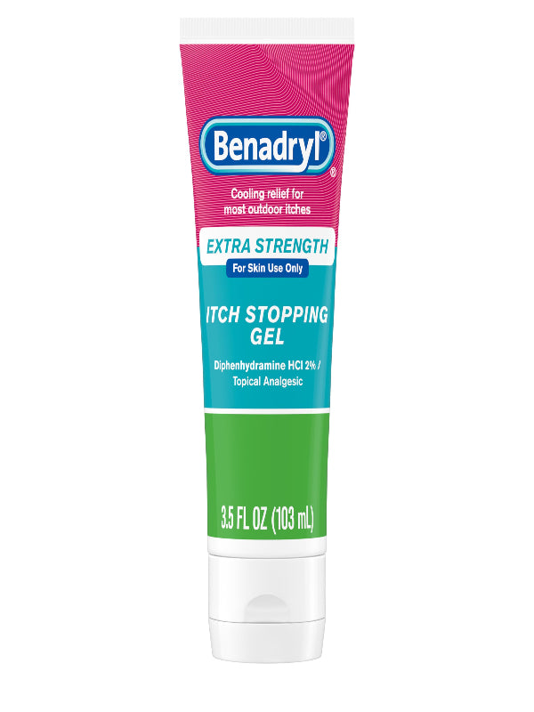 Benadryl Extra Strength Anti Itch Relief Gel, 2% Diphenhydramine HCl, Relief from Insect Bites, Sunburn & More, Great for Camping Essentials, 3.5 fl oz