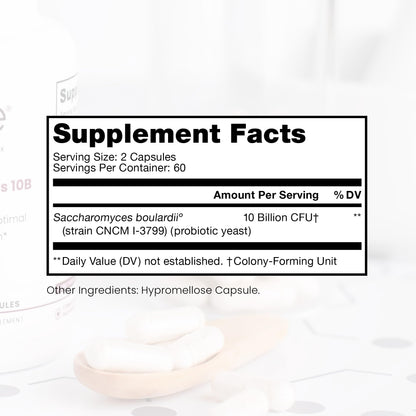 Saccharomyces 10B - Saccharomyces Boulardii, 10 Billion CFU Per Serving, Patented Strain: Lynside CNCM I-3799, Probiotic Capsules, Probiotics for Men and Women - 120 Count - Nirvana Guru