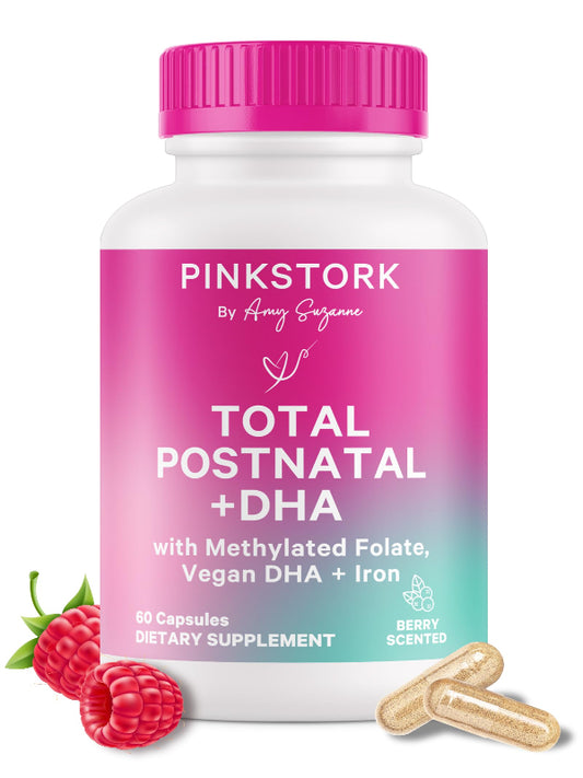 Pink Stork Total Postnatal Vitamins for Women with Vegan DHA, Iron, Folate, and Vitamin B12, Postpartum Recovery Essentials, Daily Supplement for Breastfeeding Moms - 1 Month Supply Nirvana Guru
