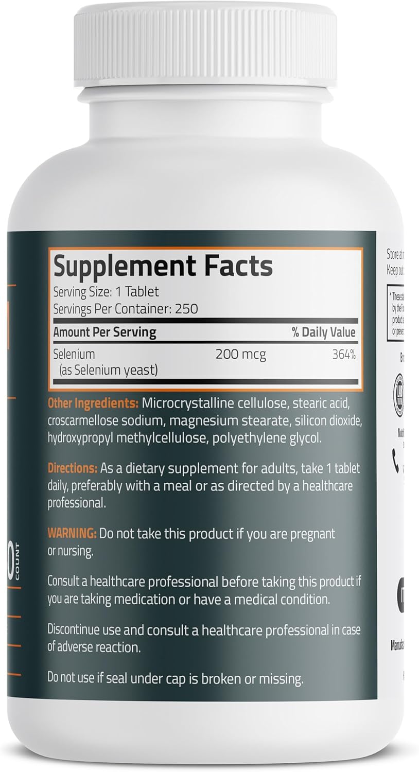 Bronson Selenium 200 mcg Immune & Antioxidant Support Essential Mineral, 250 Vegetarian Tablets Nirvana Guru
