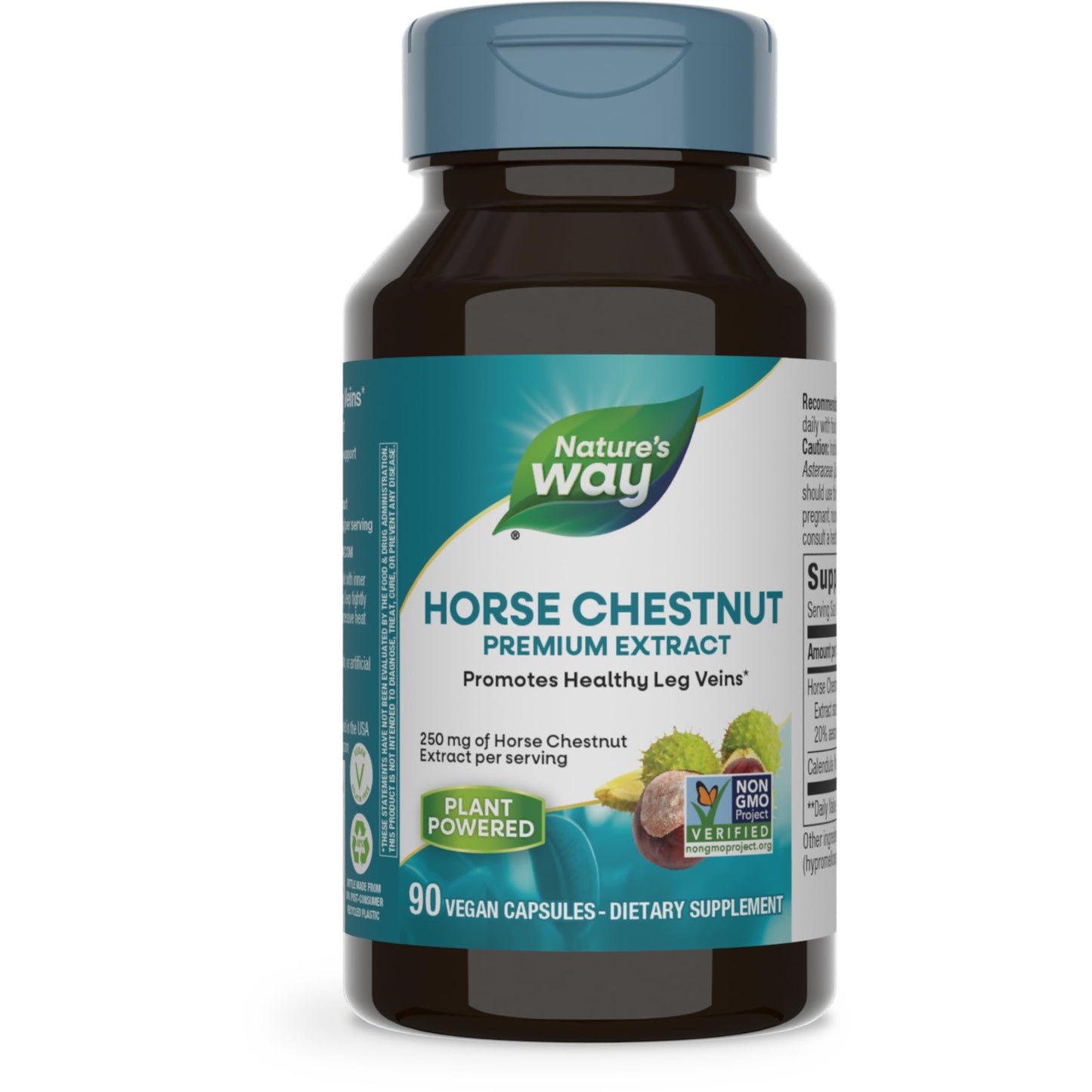 Nature's Way Standardized Horse Chestnut, Premium Extract, Promotes Healthy Leg Veins*, 250 mg per Serving, Vegan, 90 Capsules - Nirvana Guru