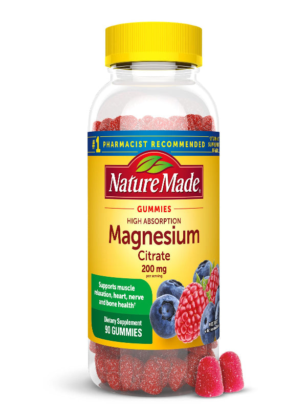 Nature Made High Absorption Magnesium Citrate 200 mg per serving, Magnesium Supplement for Muscle, Nerve, Bone and Heart Support, 60 Magnesium Gummies, 30 Day Supply - Nirvana Guru