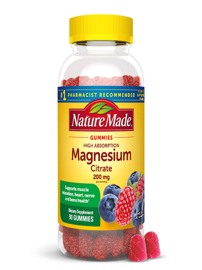 Nature Made High Absorption Magnesium Citrate 200 mg per serving, Magnesium Supplement for Muscle, Nerve, Bone and Heart Support, 60 Magnesium Gummies, 30 Day Supply - Nirvana Guru