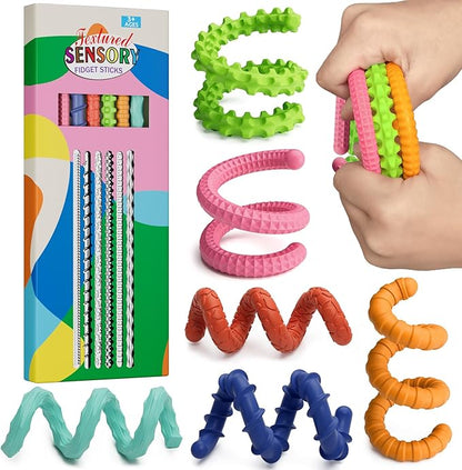 Sensory Fidget Toys for Kids Adults,6PCS Flexible Fidget Sticks for Stress Anxiety Autistic ADHD, Calm Down Travel Airplane Essentials Toys, Stuffers for Teens Kids nirvanaguru