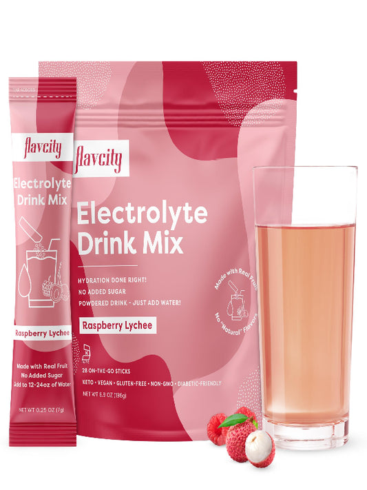 FlavCity Electrolytes Powder Packets - 28 Hydration Packets, Variety Pack - No Added Sugar - Hydration Powder with Real Fruit & Unrefined Sea Salt - Keto & Gluten-Free (28 Stick Packs) Nirvana Guru