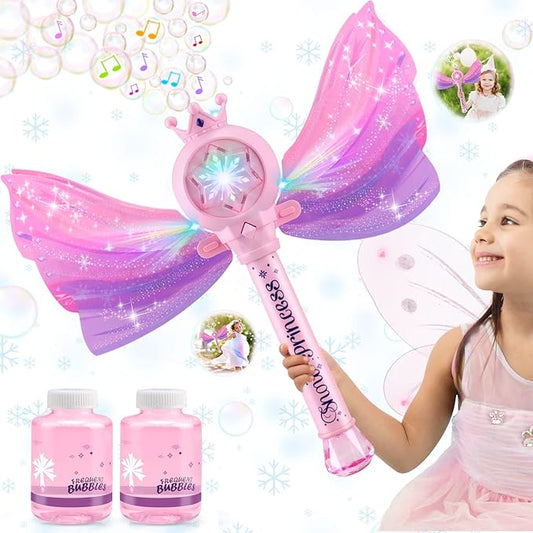 Bubble Wands for Kids Girls - LED Light & Music Bubble Machine: 3 AA Batteries & 2 Bubble Solutions, Outdoor Party Birthday Toys for Toddlers, Gift for 3 4 5 6 7 8 Year Old Girls nirvanaguru