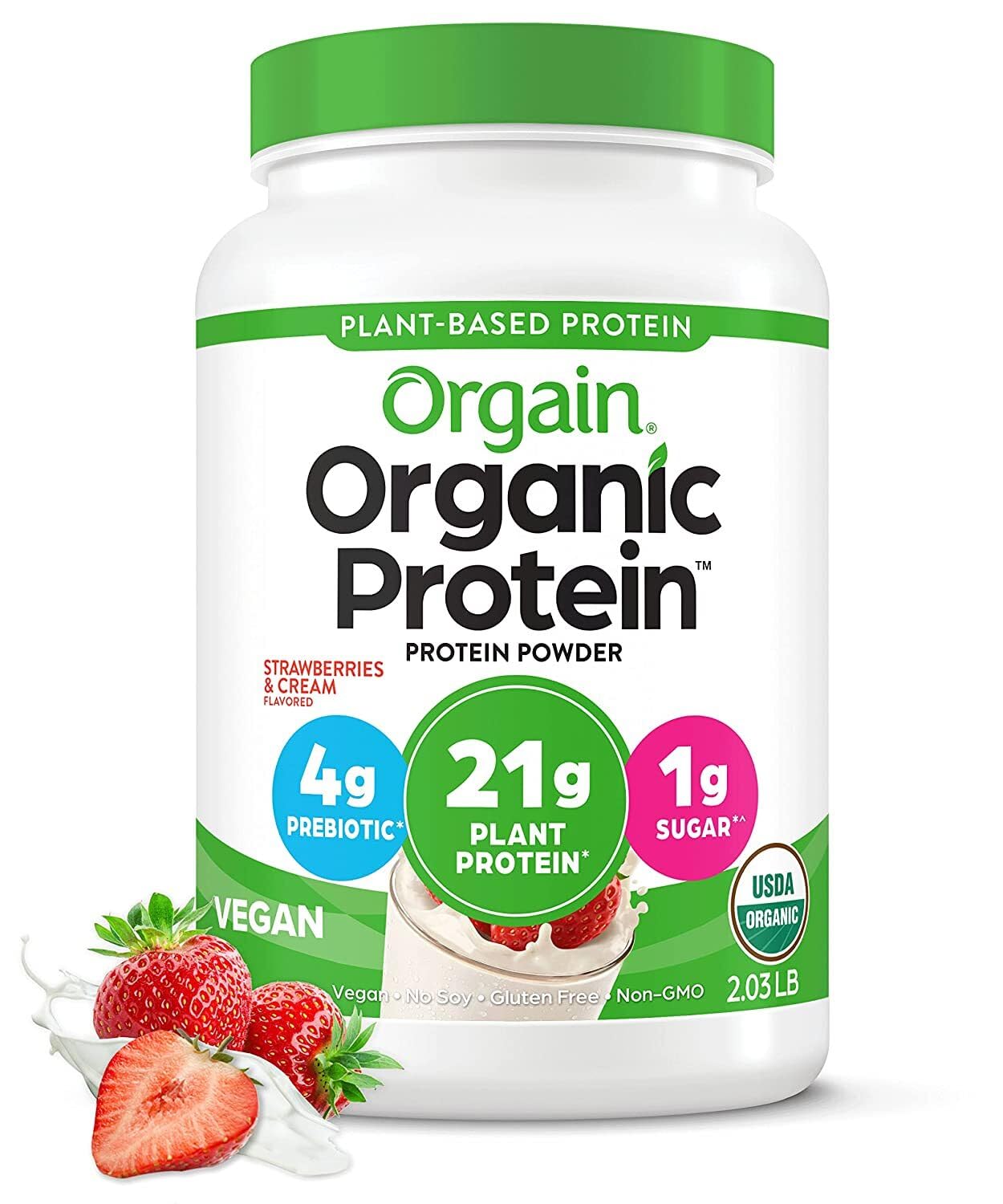 Orgain Organic Vegan Protein Powder, Vanilla Bean - 21g Plant Protein, 4g Prebiotic Fiber, No Lactose Ingredients, No Added Sugar, Non-GMO, For Shakes & Smoothies, 2.03 lb (Packaging May Vary)