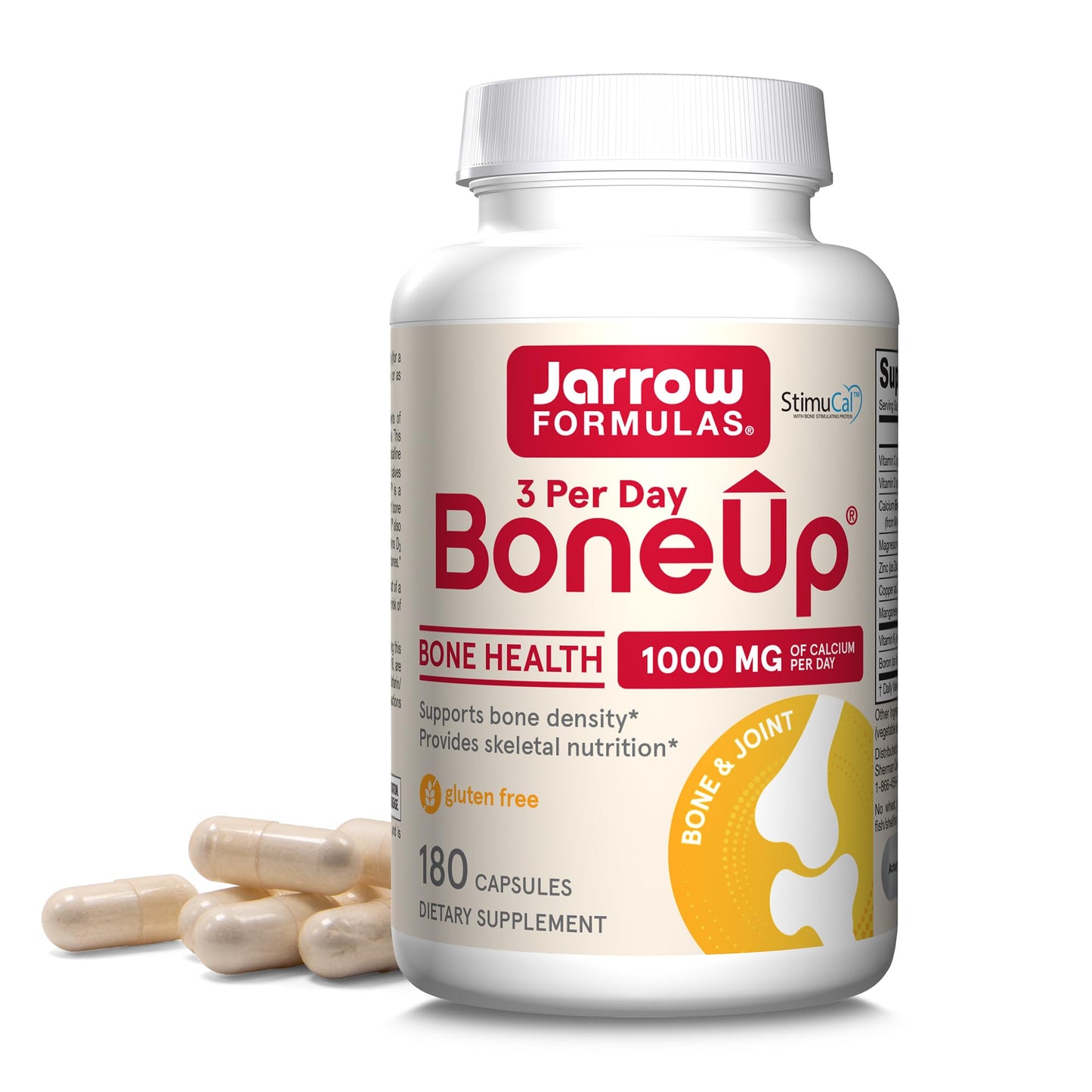 Jarrow Formulas BoneUp Three Per Day For Bone Support and Skeletal Nutrition, Includes Vitamin D3, K2 (as MK-7) and 1000 mg of Calcium Per Day, 180 Capsules, 60 Day Supply - Nirvana Guru