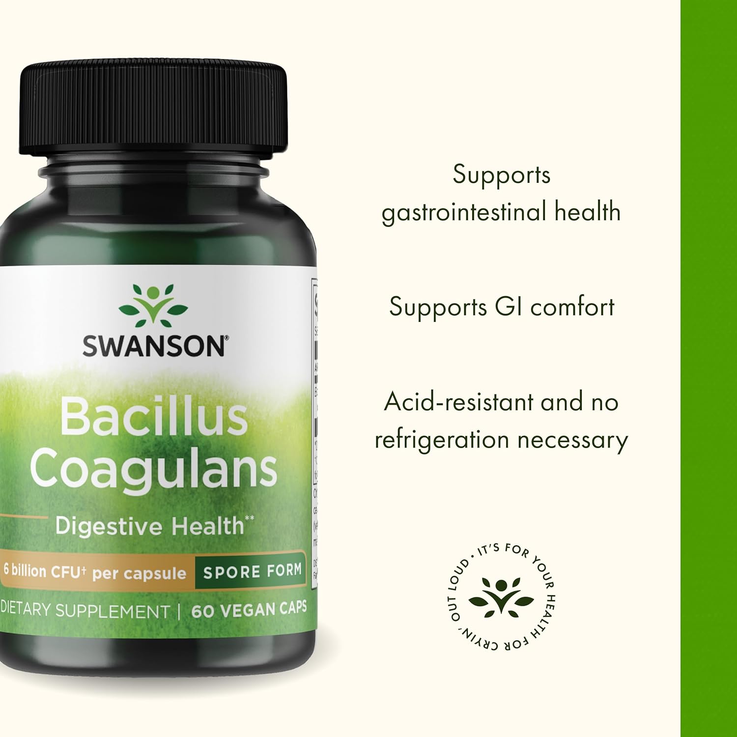 Swanson Bacillus Coagulans - Natural Probiotic Supplement Supporting Digestive Health w/ 6 Billion CFU - May Support GI & Overall Gut Health - (60 Veggie Capsules) - Nirvana Guru