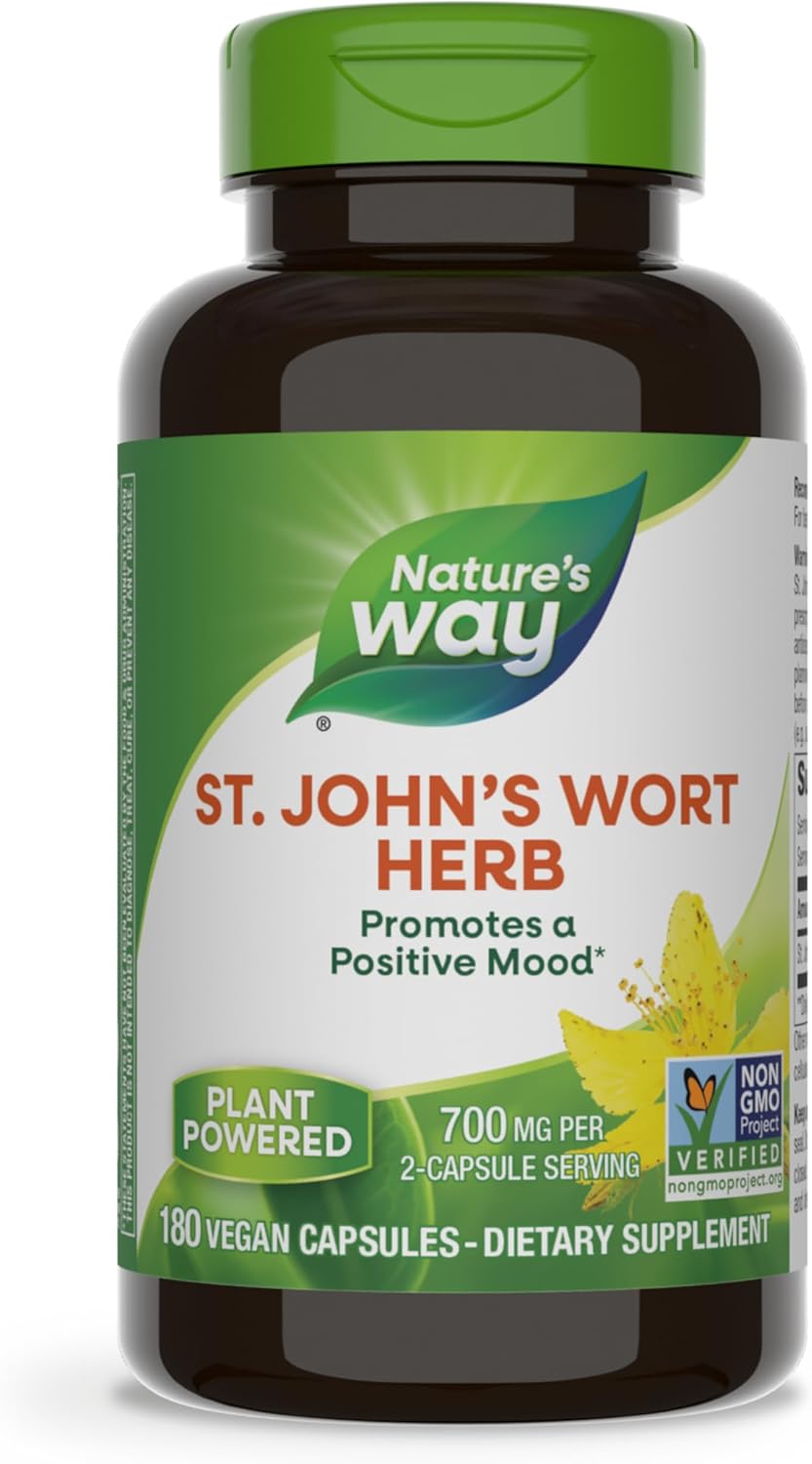 Nature's Way St. John’s Wort Herb, Promotes a Positive Outlook*, 700 mg per 2-Capsule Serving, Non-GMO Project Verified, Vegan, 180 Capsules (Packaging May Vary) - Nirvana Guru