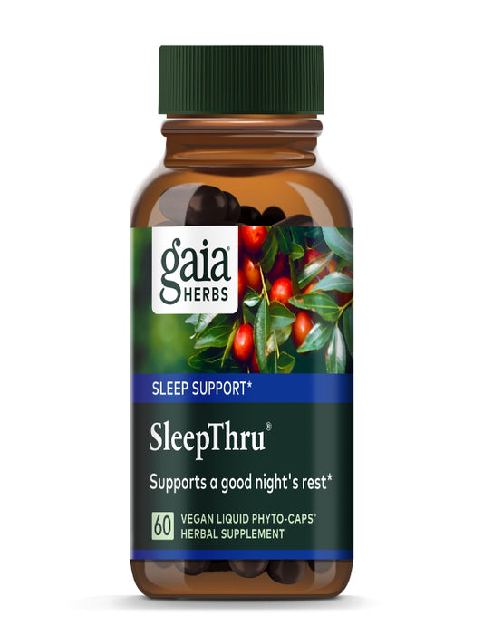 Gaia Herbs SleepThru - Natural Sleep Support Supplement with Organic Ashwagandha Root, Organic Magnolia Bark, Passionflower, and Jujube Date - 60 Vegan Liquid Phyto-Capsules (30-Day Supply) - Nirvana Guru