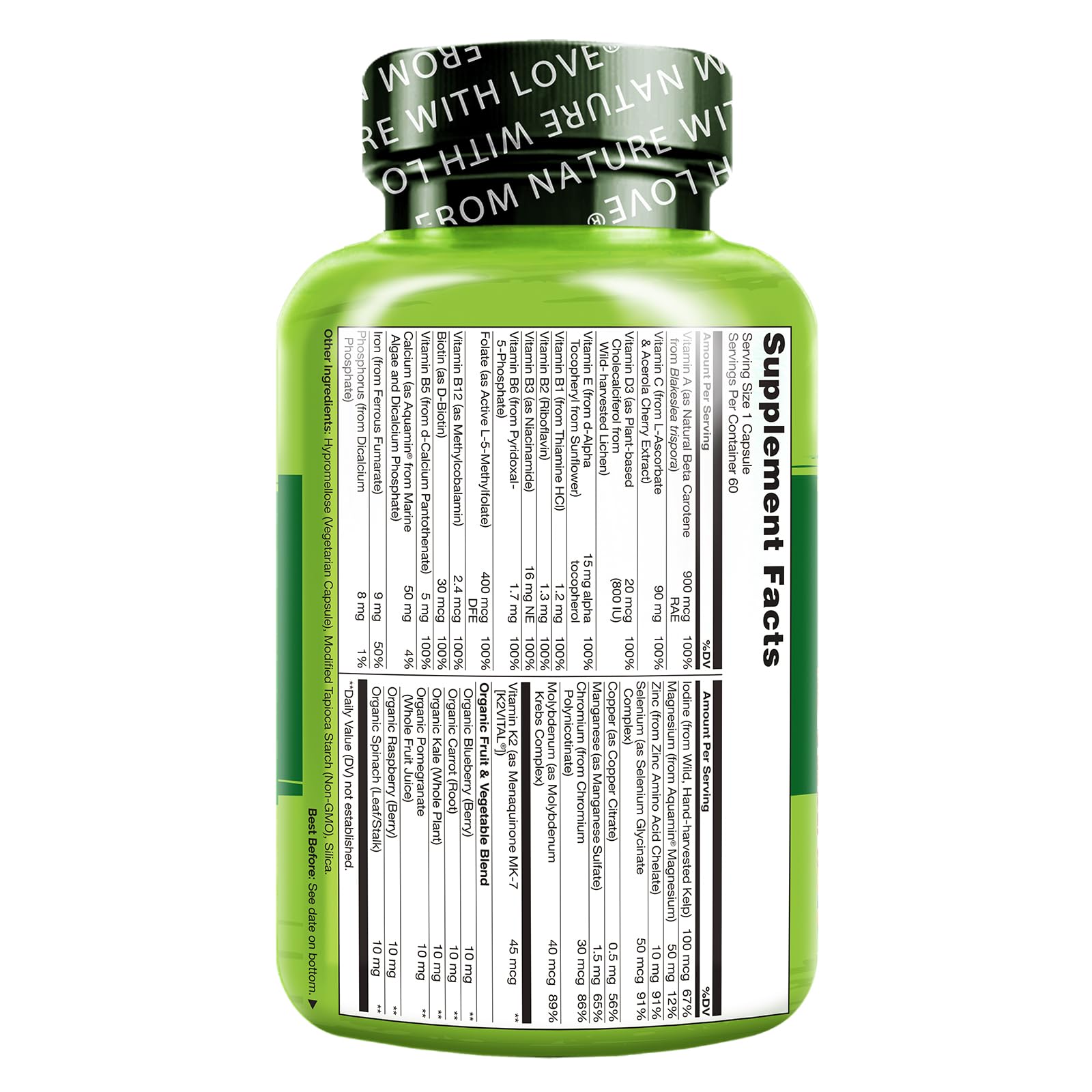 NATURELO One Daily Multivitamin for Women - Energy Support - Whole Food Supplement to Nourish Hair, Skin, Nails - Non-GMO - No Soy - Gluten Free - 120 Capsules - 4 Month Supply - Nirvana Guru