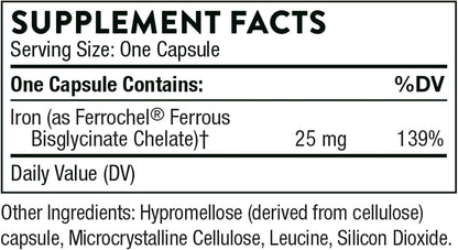 THORNE Iron Bisglycinate - 25 mg Iron Supplement for Enhanced Absorption Without Gastrointestinal Side Effects* - NSF Certified for Sport - Gluten-Free - 60 Capsules - Nirvana Guru