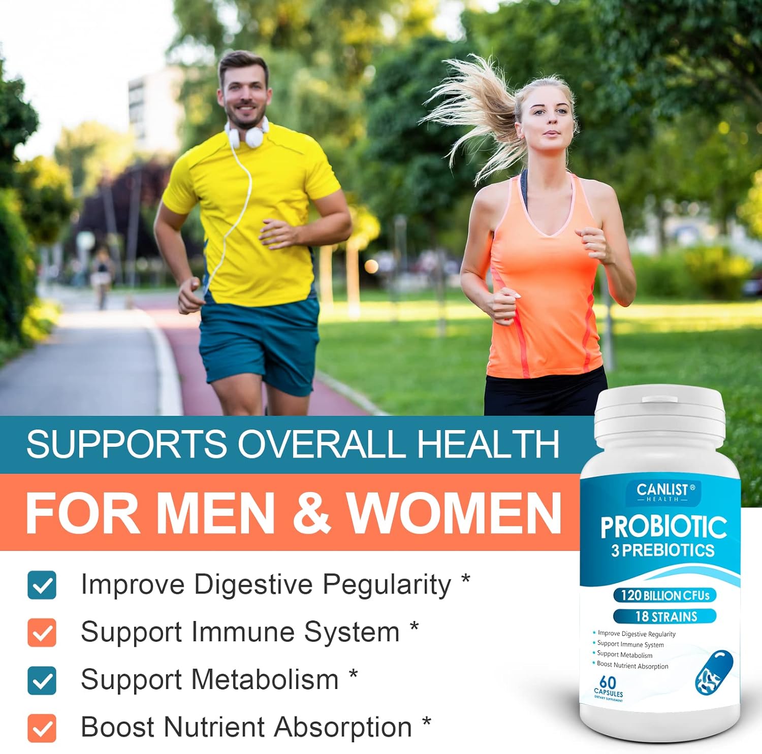 Probiotics 120 Billion CFUs 18 Strains, 3 Prebiotics & Digestive Enzymes for Men Women,Digestive & Immune Support,Shelf Stable Non-GMO 60 Capsules Nirvana Guru