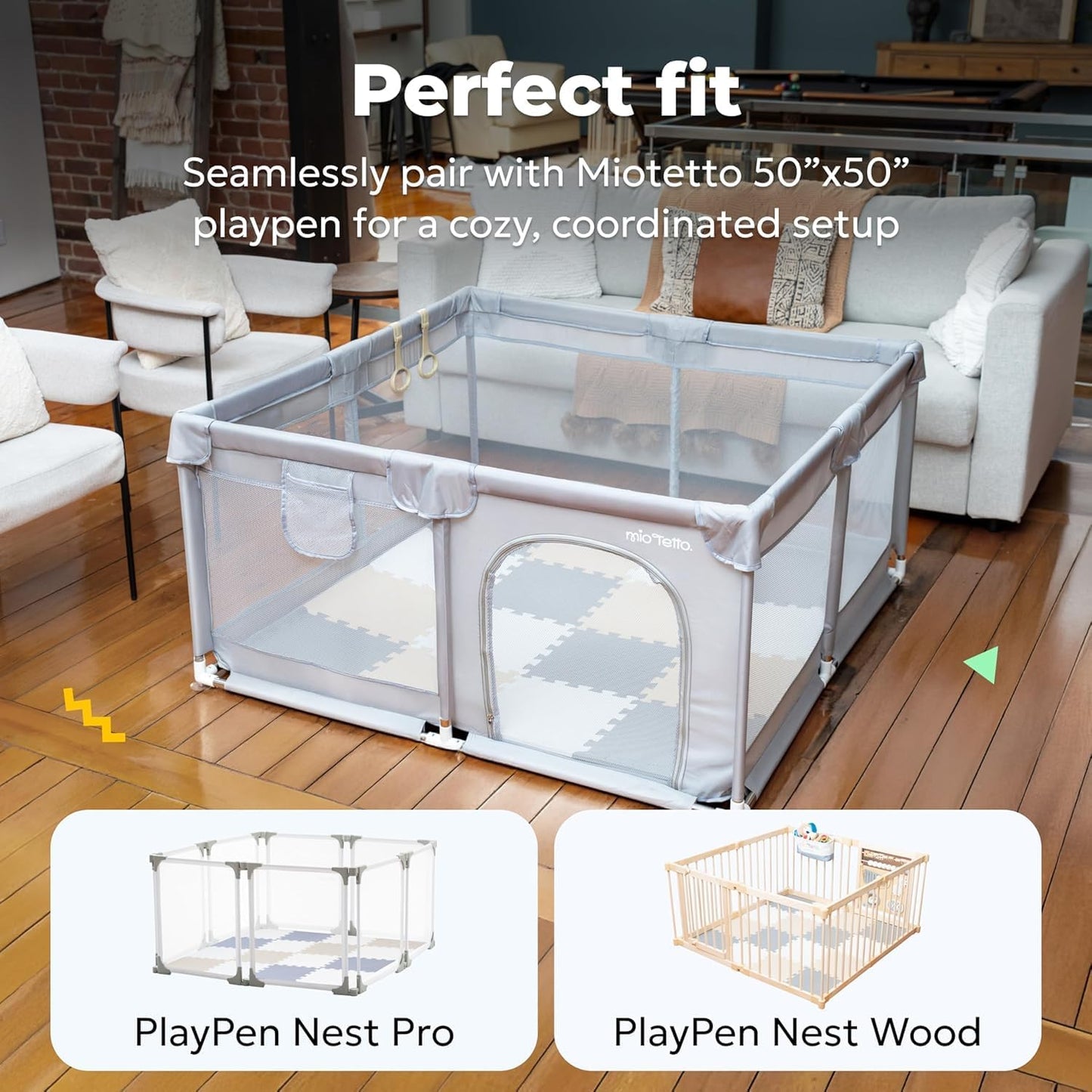 MioTetto Foam Floor Tiles for Kids - Non-Toxic Comfortable Baby Play Mat and Interlocking Foam Tiles, Fits with 50x50 Playpen Mat for Crawling & Development, Soft Play Mat for Babies 6-12 Months Nirvana Guru