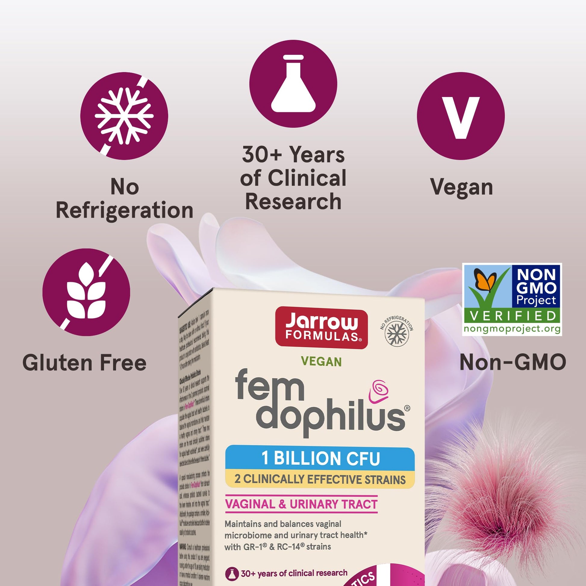 Jarrow Formulas Fem-Dophilus Probiotics 1 Billion CFU With 2 Clinically Effective Strains, Dietary Supplement for Vaginal Health and Urinary Tract Health, 60 Veggie Capsules, 60 Day Supply - Nirvana Guru