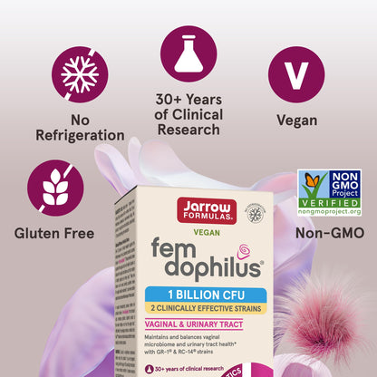 Jarrow Formulas Fem-Dophilus Probiotics 1 Billion CFU With 2 Clinically Effective Strains, Dietary Supplement for Vaginal Health and Urinary Tract Health, 60 Veggie Capsules, 60 Day Supply - Nirvana Guru
