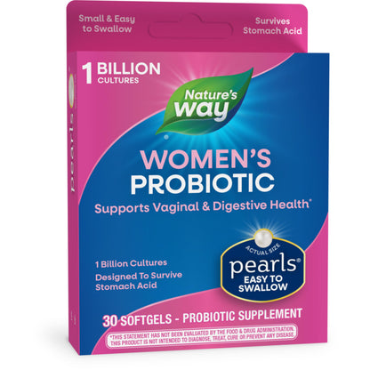 Nature's Way Women's Probiotic Pearls, Supports Women's and Digestive Health*, Protects Against Occasional Constipation & Bloating*, 1 Billion Live Cultures, 90 Softgels (Packaging May Vary) - Nirvana Guru