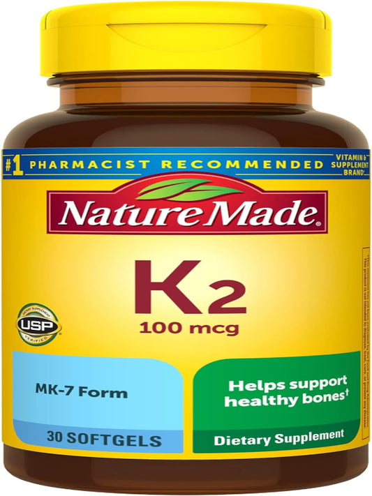 Nature Made Vitamin K2 100 mcg, Healthy Bone Supplements, 30 Softgels, 30 Day Supply - Nirvana Guru