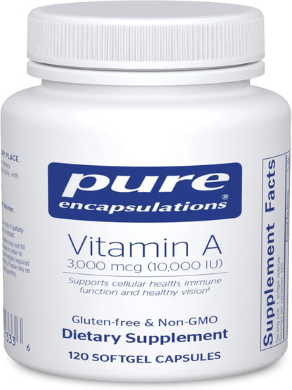 Pure Encapsulations Vitamin A - 3,000 mcg - from Cod Liver Oil - Immune & Vision Support* - Vitamin A Palmitate Supplement - Non-GMO - 120 Softgel Capsules Nirvana Guru