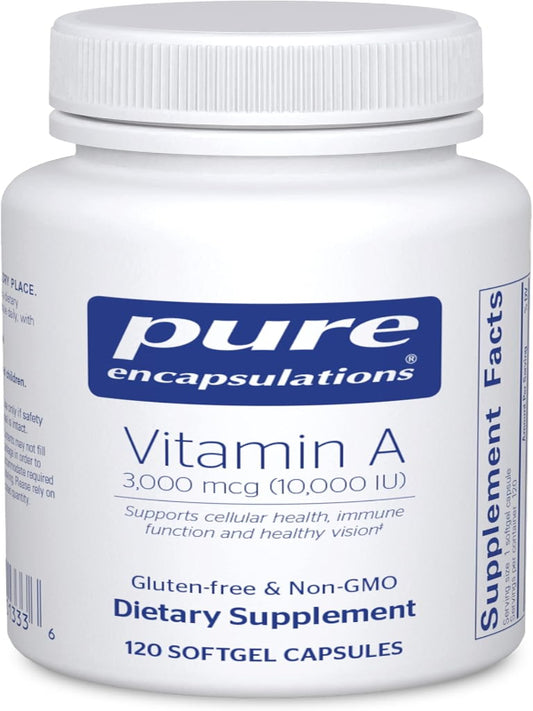 Pure Encapsulations Vitamin A - 3,000 mcg - from Cod Liver Oil - Immune & Vision Support* - Vitamin A Palmitate Supplement - Non-GMO - 120 Softgel Capsules Nirvana Guru