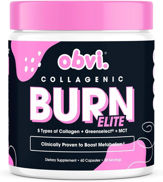 Obvi Burn Elite | Supports Metabolism Boost, Energy, and Focus | Supplement with Collagen and Green Tea | Supports Healthy Hair, Skin, Nails, and Joints | 60 Capsules, 30 Servings - Nirvana Guru