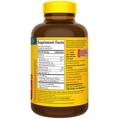 Nature Made Fish Oil Omega 3 Supplements, 1200mg Softgels, Omega 3 Fish Oil for Healthy Heart Support, 100 Softgels, 50 Day Supply Nirvana Guru