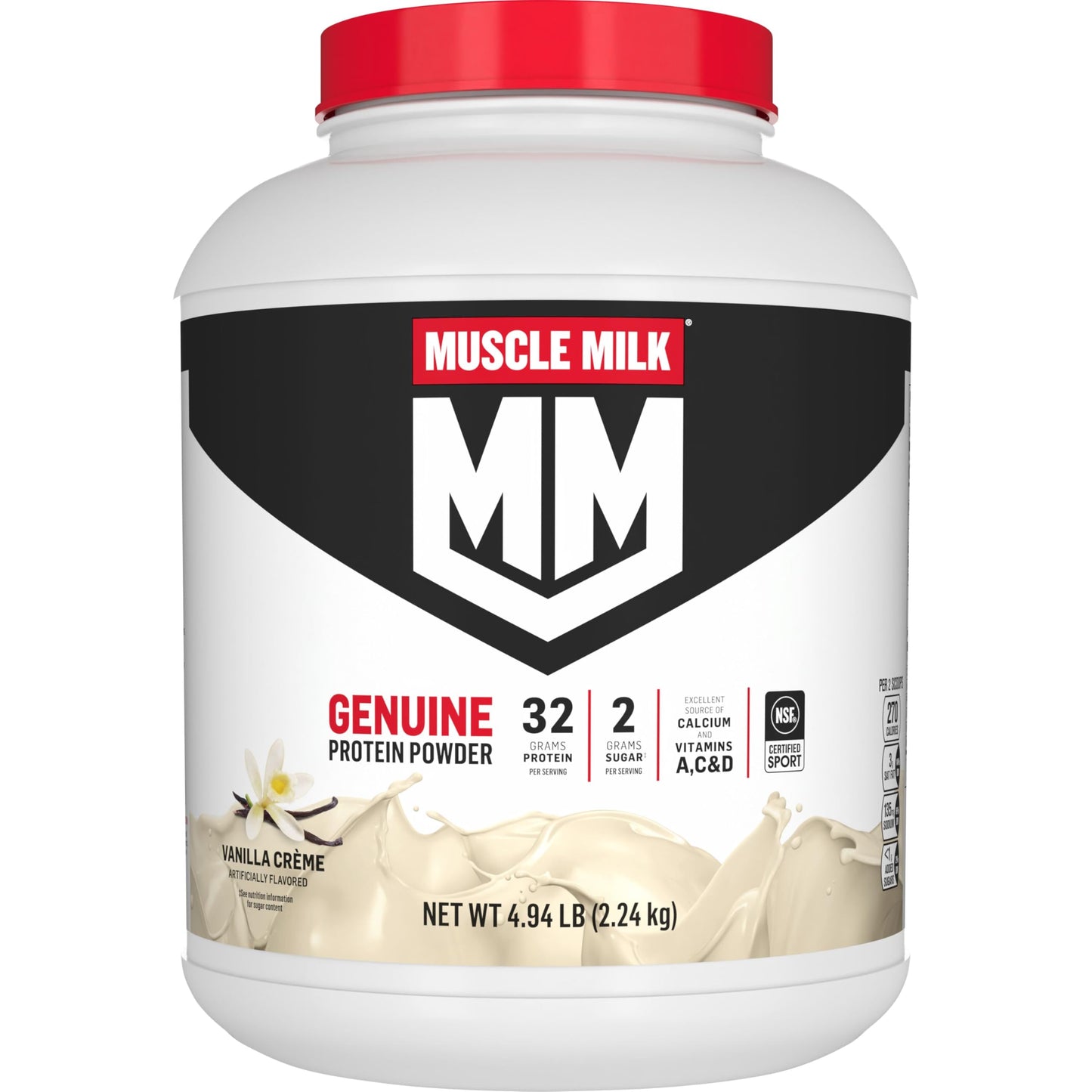Muscle Milk Genuine Protein Powder, Chocolate, 1.93 Pounds, 13 Servings, 32g Protein, 2g Sugar, Calcium, Vitamins A, C & D, NSF Certified for Sport, Energizing Snack, Packaging May Vary Nirvana Guru