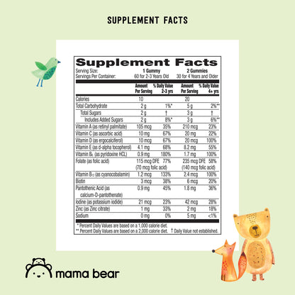 Amazon Brand - Mama Bear Organic Kids Multivitamin, 60 Gummies, 1 Month Supply (Packaging May Vary), Berry, Cherry & Orange Nirvana Guru