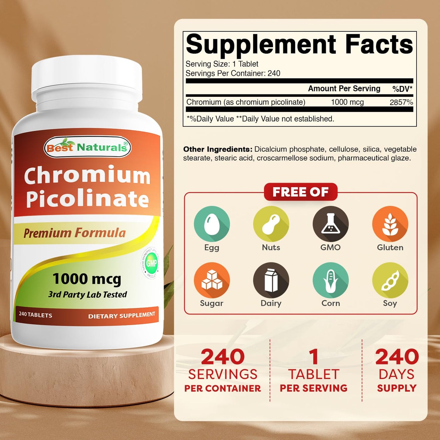 Best Naturals Chromium Picolinate 1000mcg 240 Tablets Nirvana Guru