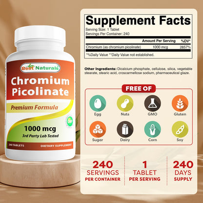 Best Naturals Chromium Picolinate 1000mcg 240 Tablets Nirvana Guru