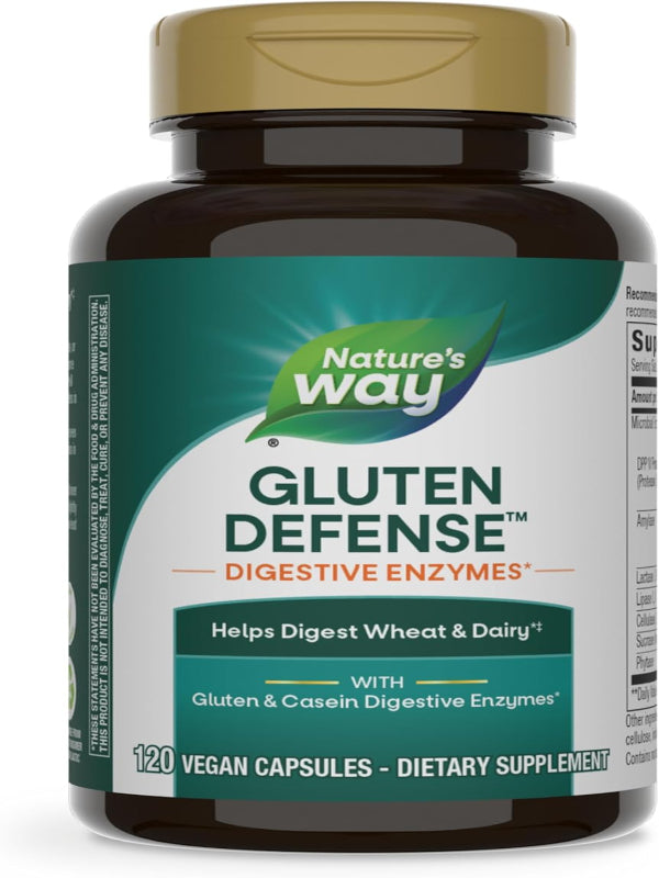 Nature's Way Gluten Defense Digestive Enzymes*, Helps Digest Wheat and Dairy(1), Gluten and Casein Digestive Enzymes*, 120 Vegan Capsules (Packaging May Vary) - Nirvana Guru