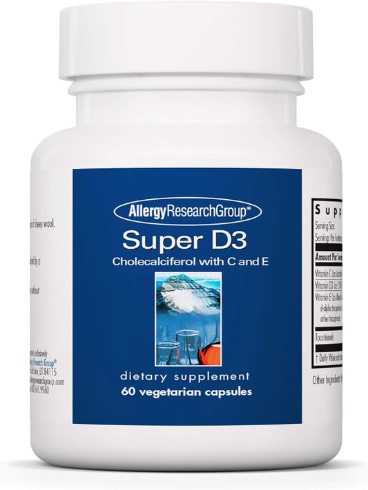 Allergy Research Group Super D3 Dietary Supplement - Bone & Immune Support, Cholecalciferol with C & E, Vegetarian Capsules, Gluten Free - 60 Count Nirvana Guru