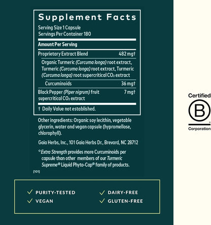 Gaia Herbs Turmeric Supreme Extra Strength - Supports Occasional Swelling from Normal Wear & Tear - with Turmeric Curcumin & Black Pepper - 60 Vegan Liquid Phyto-Capsules (Up to 60-Day Supply) - Nirvana Guru