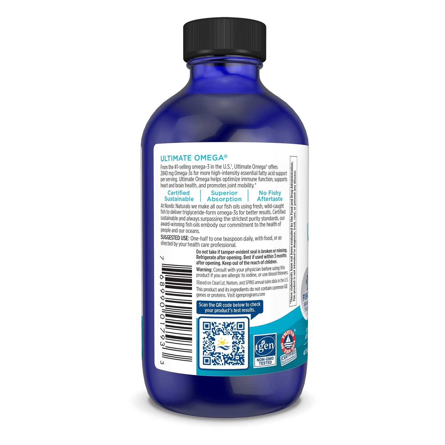Nordic Naturals Ultimate Omega Liquid, Lemon Flavor - 4 oz - 2840 mg Omega-3 - High-Potency Omega-3 Fish Oil Supplement with EPA & DHA - Promotes Brain & Heart Health - Non-GMO - 24 Servings - Nirvana Guru