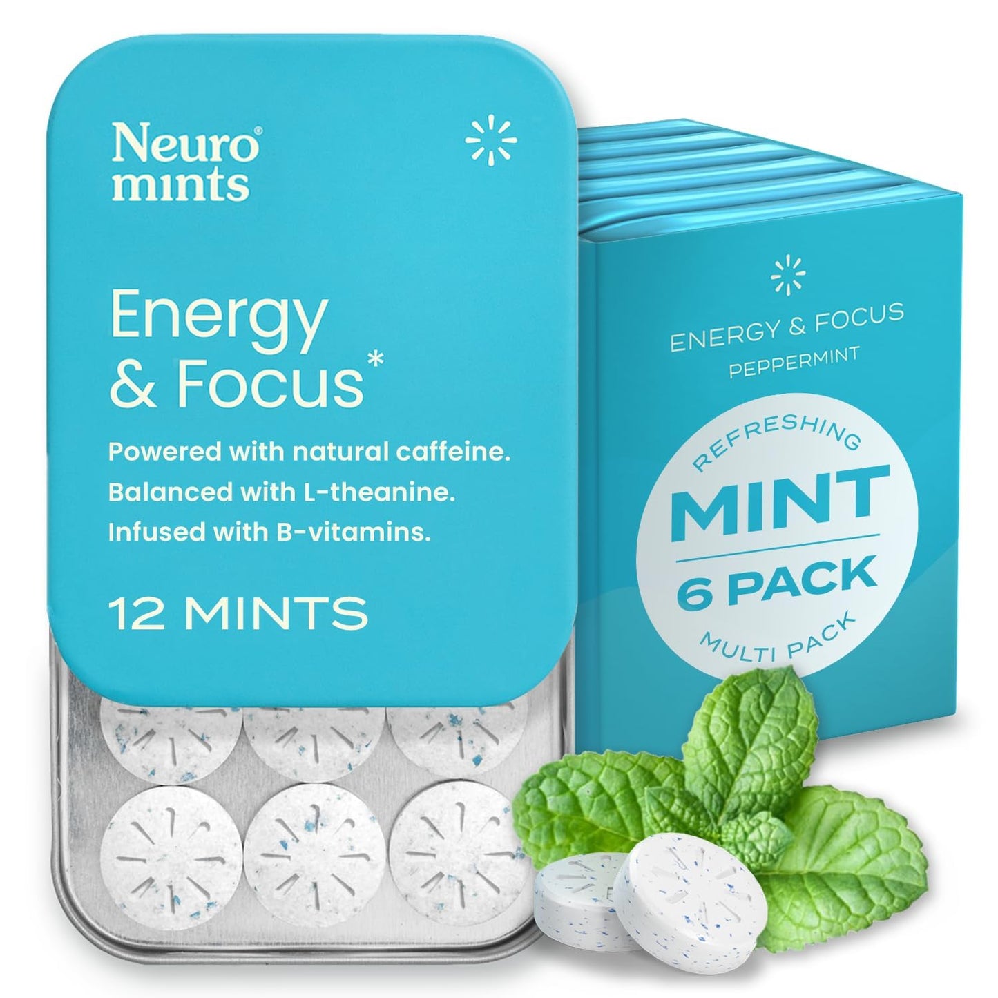 NeuroGum Energy & Focus Mints (Peppermint, 90 Pieces) | 40mg Natural Caffeine + L-Theanine + Vitamin B12 & B6 | Sugar Free Nootropic Cognitive Brain Performance Supplement