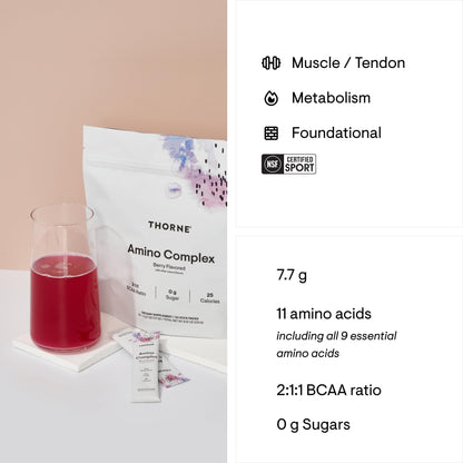 THORNE - Amino Complex - Clinically-Validated EAA and BCAA Powder for Pre or Post-Workout - Promotes Lean Muscle Mass & Energy Production* - NSF Certified for Sport - 30 Servings - 8.1 Oz - Lemon - Nirvana Guru