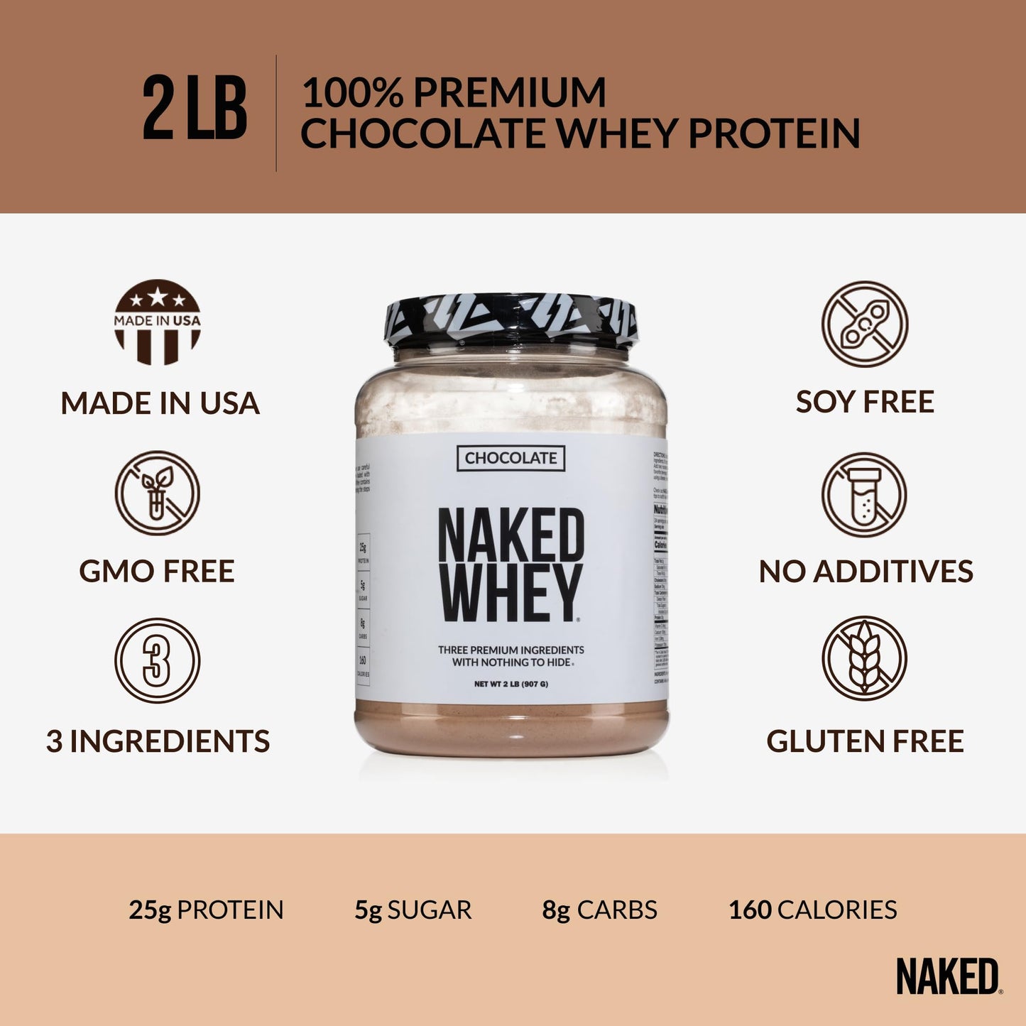 NAKED Whey Vanilla Protein Powder - Only 3 Ingredients - Grass Fed Whey Protein Powder, Vanilla Flavor, and Organic Coconut Sugar, No GMO, No Soy, and Gluten Free - 24 Servings