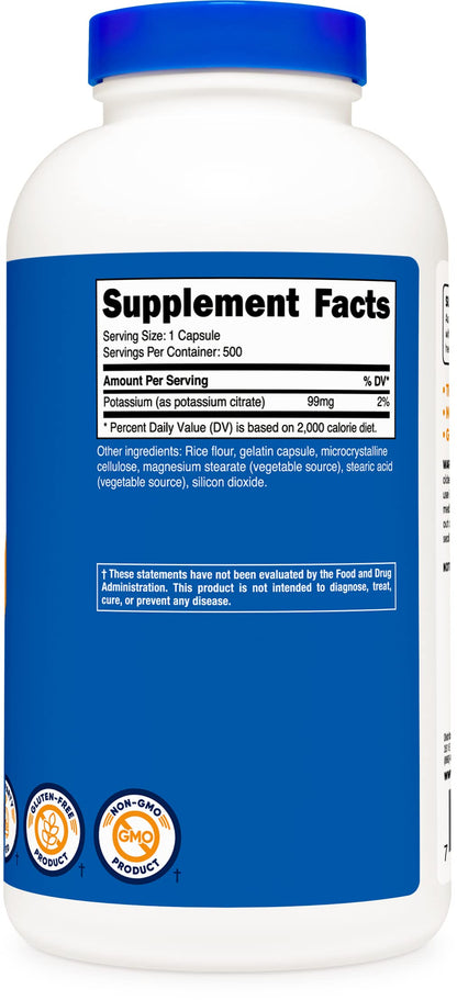 Nutricost Potassium Citrate 99mg, 500 Capsules Nirvana Guru