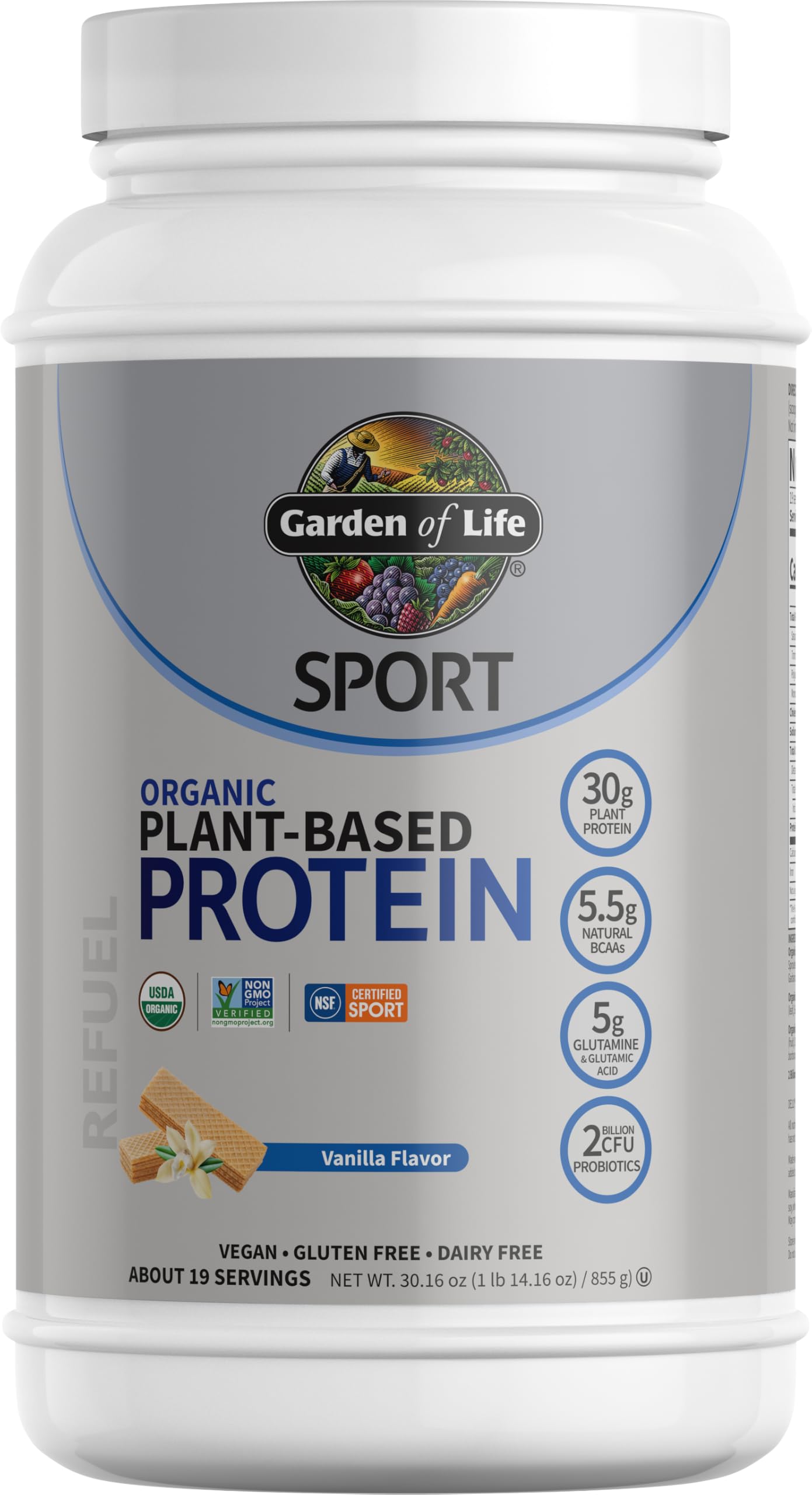Organic Vegan Chocolate Protein Powder with Probiotics, BCAAs, 30g Plant Protein, NSF Certified, Gluten Free & Sport, Non GMO, Garden of Life Sport Protein Powder - 19 Servings - Nirvana Guru