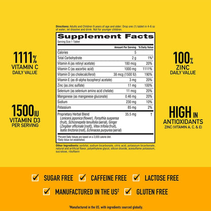 Airborne 1000mg Vitamin C + Zinc Sugar Free Multivitamin Immune Support Effervescent Fizzy Drink Tablets, Zesty Orange Flavor with Powerful Antioxidants Vitamins A C & E, 30 Tablets (3 Pack) Nirvana Guru