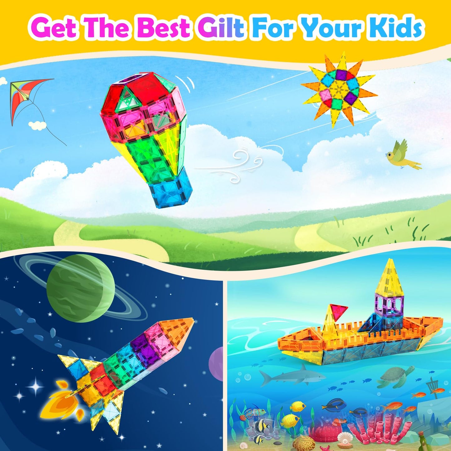 Magnetic Building Tiles, 134PCS Large Magnet Building Set,Magnetic Blocks, 3D STEM Stacking Toys, Magnets Toy for Kids Boys Girls Nirvana Guru