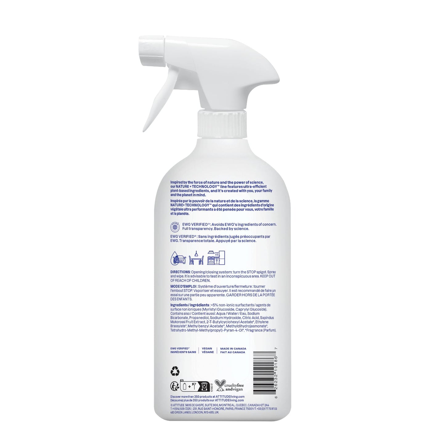 ATTITUDE All Purpose Cleaner Spray, EWG Verified, Vegan, Made with 94% Plant-Based Ingredients, Streak-Free for Kitchen, Bathroom, Glass & More, Citrus Zest Scent, 27.1 Fl Oz Nirvana Guru