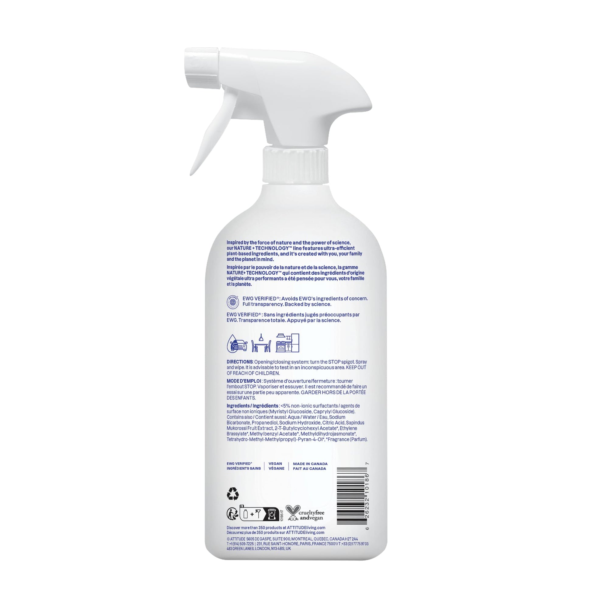 ATTITUDE All Purpose Cleaner Spray, EWG Verified, Vegan, Made with 94% Plant-Based Ingredients, Streak-Free for Kitchen, Bathroom, Glass & More, Citrus Zest Scent, 27.1 Fl Oz Nirvana Guru